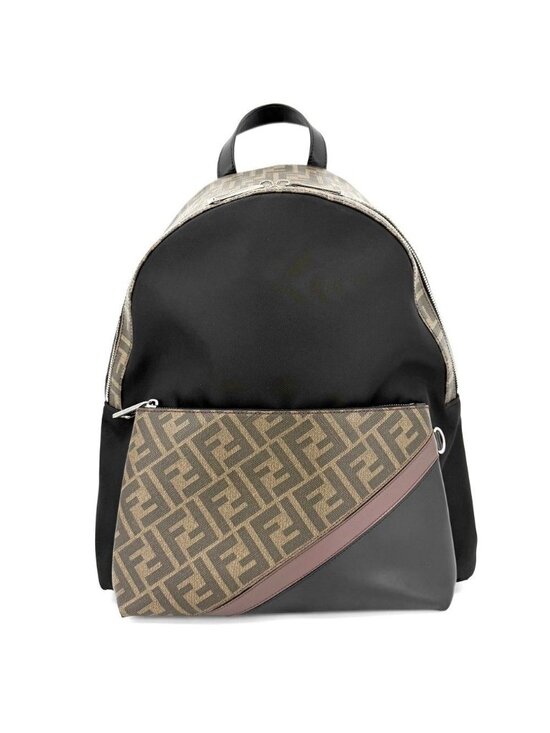 Fendi Zucca Backpack Nylon Leather Brown Black Silver